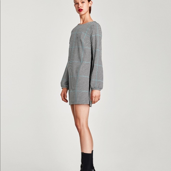 LAST CHANCE! Zara checked dress with velvet strips - Picture 2 of 5